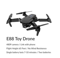 E88 Drone Adult Toy 480p Camera Flying Time 7 to 10 minutes with 2 Batteries Max Height 65ft, Christmas gifts for kids and men