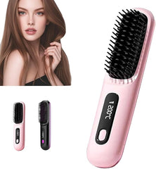 Portable Straightener Brush, Cordless Hair Straightening Brush, Rechargeable,Compact & Travel-Friendly with LED Display, Mini Hair Straightener Comb