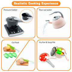 Kids Play Kitchen Toys Set Toddlers PretendCooking Playset Acccessories with Play Food Set