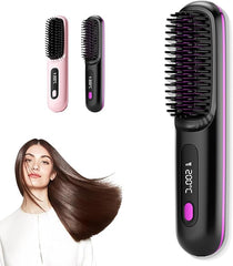 Portable Straightener Brush, Cordless Hair Straightening Brush, Rechargeable,Compact & Travel-Friendly with LED Display, Mini Hair Straightener Comb
