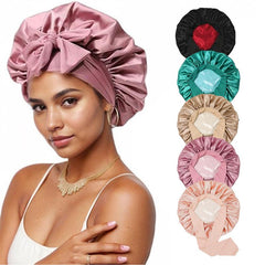 Double Silk Satin Hair Bonnet for Women - NightSleep Cap with Scarf Wrap and Tie Band .