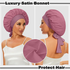 Double Silk Satin Hair Bonnet for Women - NightSleep Cap with Scarf Wrap and Tie Band .