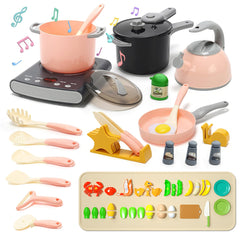 Kids Play Kitchen Toys Set Toddlers PretendCooking Playset Acccessories with Play Food Set