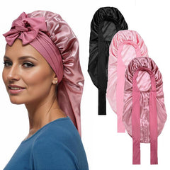 Double Silk Satin Hair Bonnet for Women - NightSleep Cap with Scarf Wrap and Tie Band .