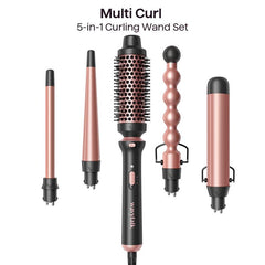 Curl 5-in-1 Ceramic Curing WandSet Fast Heat Up Curling Wand from 1/2 to 1 1/4Inch and a Thermal Brush