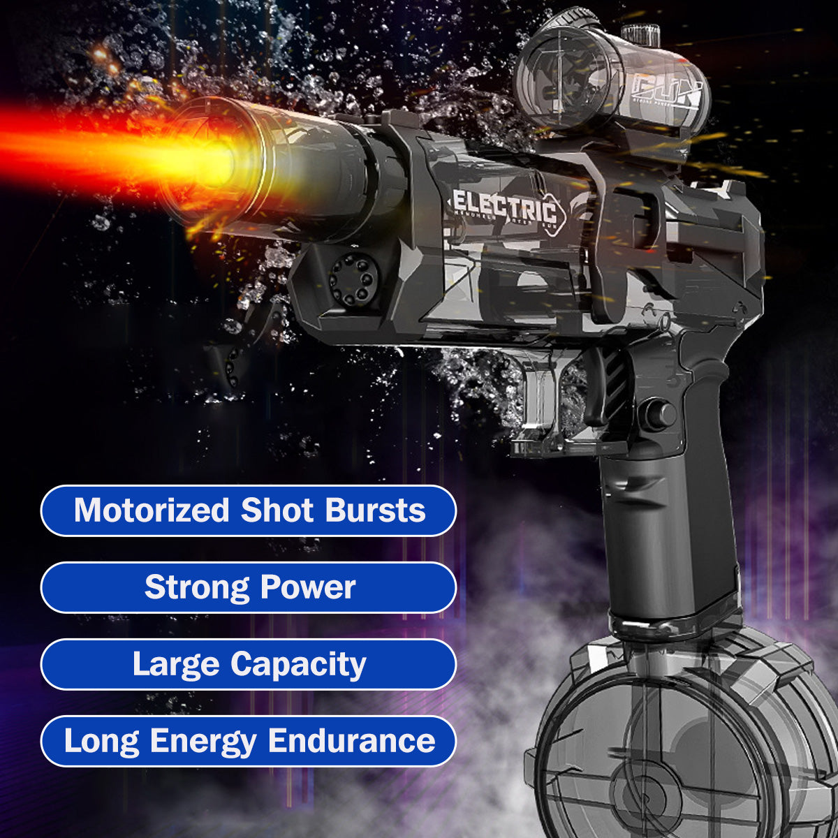 Ultimate Blaster Electric Water Guns with Realistic Gun Muzzle Flame High Capacity Squirt Guns Summer Outdoor Beach Game Gift