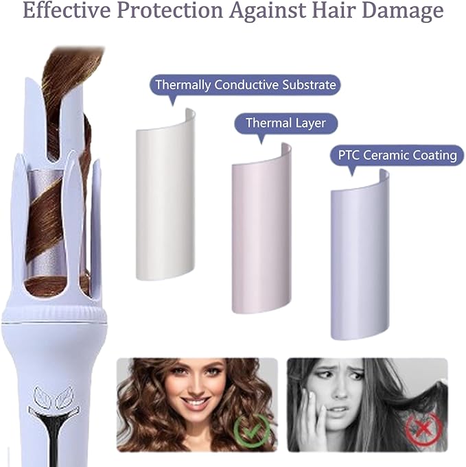 Automatic Curling Iron, Auto Hair Curle with 3 Temperature, Anti-Tangle Rotating Curling Wand for All Hair Styling, Fast Heating and Auto-Off for Hair Waver