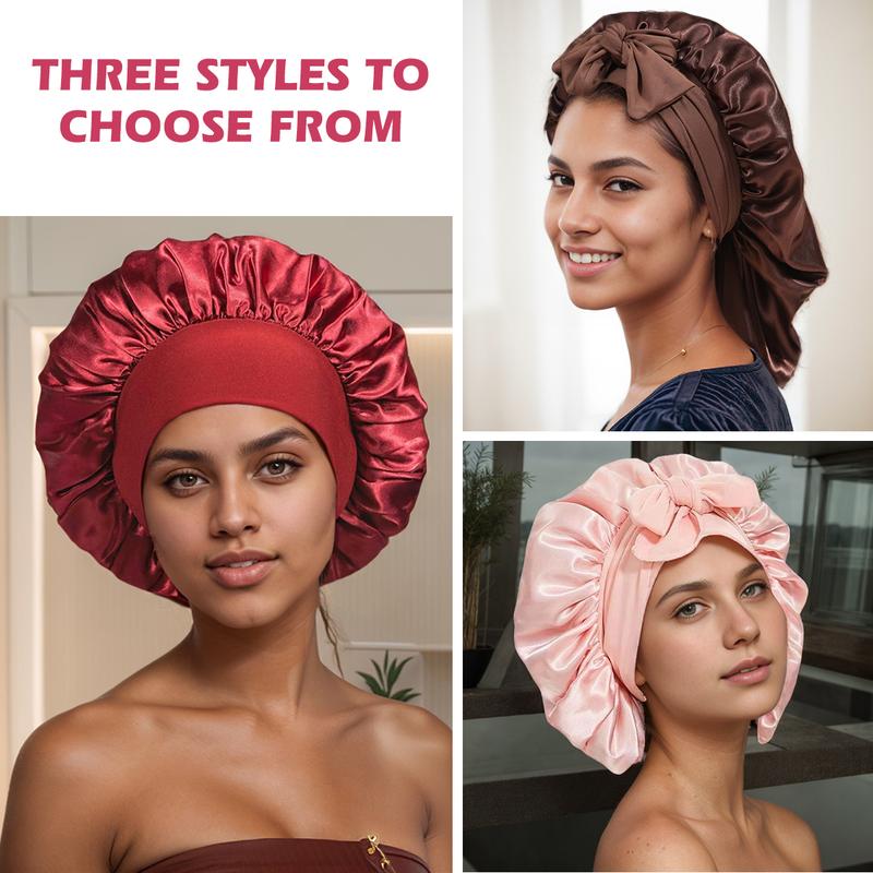 Double Silk Satin Hair Bonnet for Women - NightSleep Cap with Scarf Wrap and Tie Band .